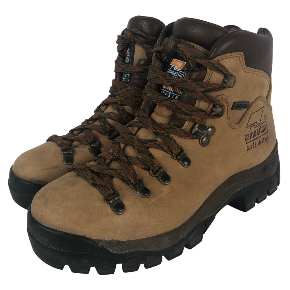 ZAMBERLAN Gore-Tex Vibram Trekking Hiking Boots Mens 7 Tan Leather Made in Italy
